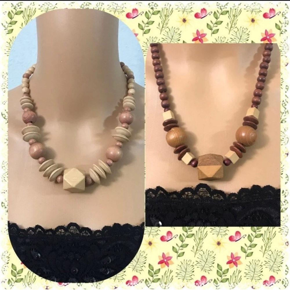 Set of 2 1980’s wood bead necklaces.